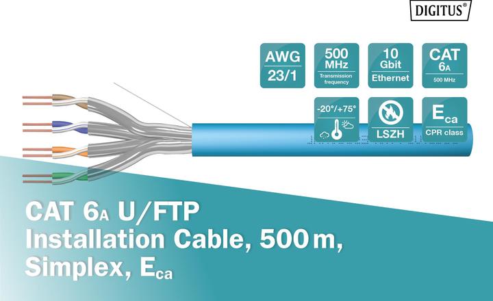 Produktbild Digitus CAT6A U-FTP Roh-Ins.kabel 500m (U/FTP, CAT6a, 500 m)