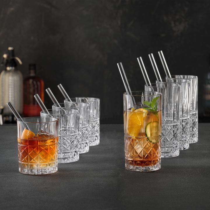 Actual product image Spiegelau Elegance 4 whisky tumblers + 4 long drink glasses + 8 glass straws in a set (16 x)