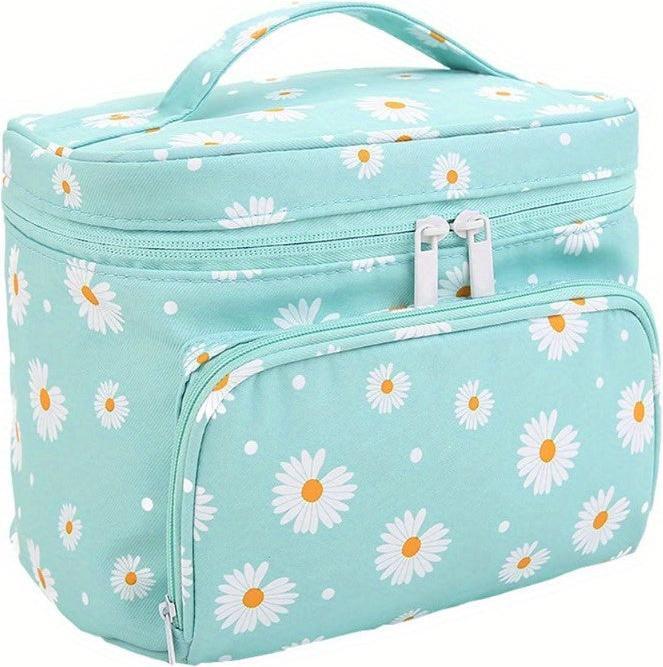 Immagine prodotto Only-Bags.Store Borsa per il trucco con stampa a margherita Borsa per cosmetici grande con porta pennelli Borsa per