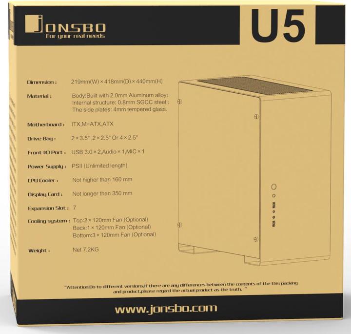 Actual product image Jonsbo U5 (mATX, Mini-ITX, ATX)