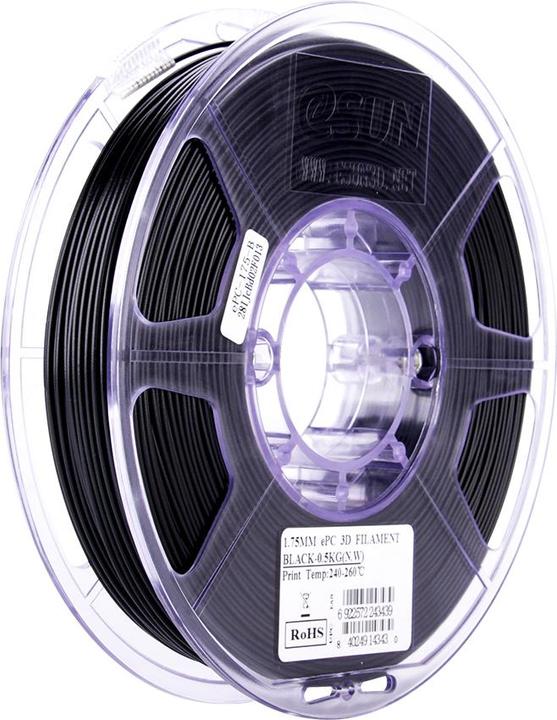 Actual product image eSUN ePC Black polycarbonate filament 1.75mm 500g (Carbon, 1.75 mm, 500 g, Black)
