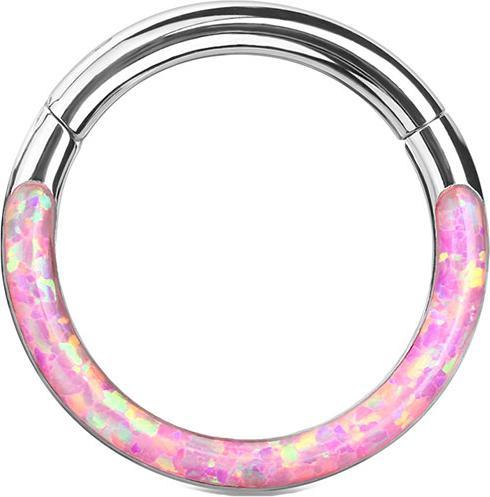Star Piercing Segmentring klappbar silber front Opal streifen pink (ohne Messing, Chirurgenstahl 316L)