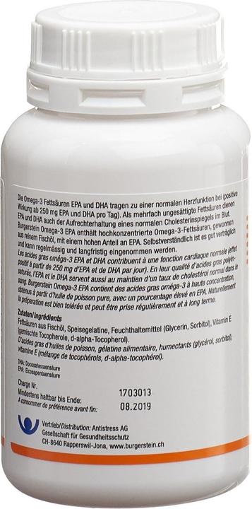 Nutritional values and ingredients Burgerstein Omega-3 EPA (100 Piece, Capsules, 100 g)
