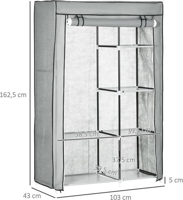 Produktbild Swisshandel24 Kleiderschrank Stoffschrank mit Kleiderstange, 6 Fächern, Faltbare Garderobe in Vlies-Optik, Faltsch (103 x 43 x 162.5 cm)