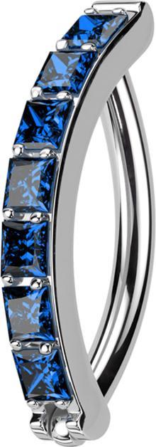 Star Piercing Micro Segmentring klappbar silber Schild eine Reihe quadratische Kristalle dunkelblau (ohne Messing, Titan G23)