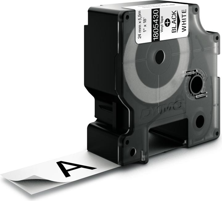 Dymo Rhino 24mm schwarz auf weiß Vinyl (3.10 cm, Weiss)