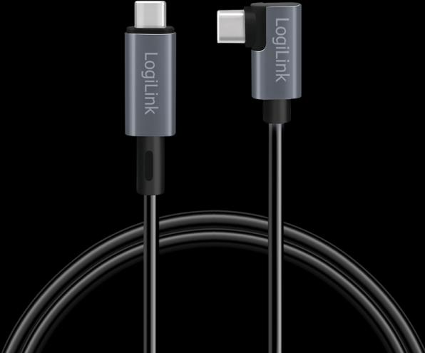 Produktbild LogiLink USB 2.0 Type-C-Kabel, C/M 90° zu USB-C/M, E-mark, PD, schwarz, 1 m (1 m, USB 2.0)