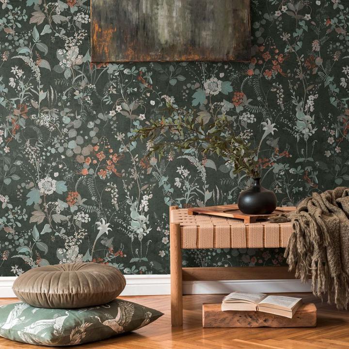 Actual product image A.S. Création wallpaper floral flowers black red vintage floral wallpaper living room non-woven wallpaper (53 x 1005 cm)