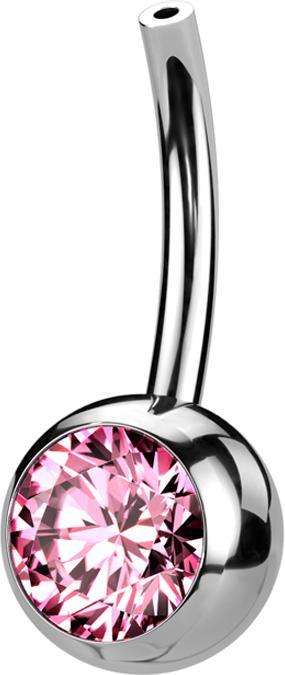 Produktbild Star Piercing Threadless Bananen-Stab silber mit Kugel Kristall pink (Titan G23, ohne Messing)