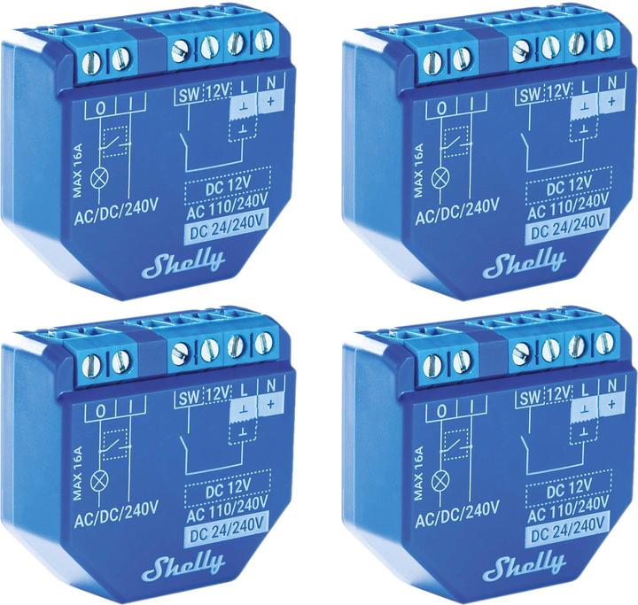 Produktbild Shelly WLAN-Schaltaktor Plus 1, 16 A, Bluetooth, 4 Stück (Schaltaktor)