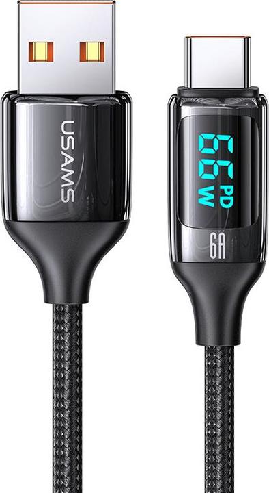 Actual product image Usams Cable pleciony U78 USB-C 1.2m LED 6A Fast Charging czarny/black SJ544USB01 (US-SJ544) (1.20 m)