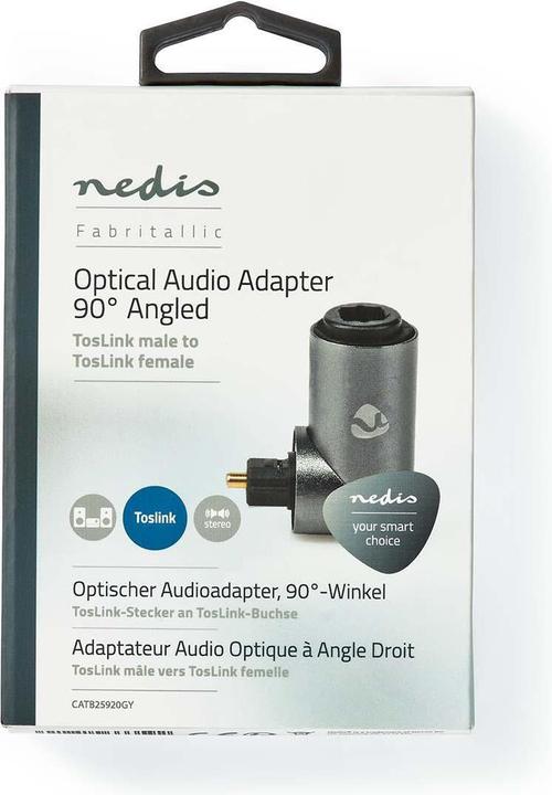 Actual product image Nedis TosLink Adapter TosLink Female TosLink Male Angled 90° Aluminium Gun Metal Grey 1 pcs Box (TOSLINK)