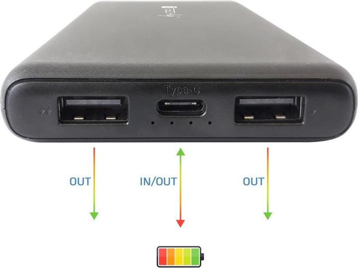 Produktbild Techly Power Bank Charger 10000mAh 2x USB 1x USB-C with USB-C Cable (10000 mAh, 10 W, 37 Wh)