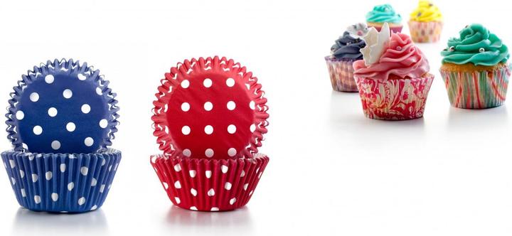 Immagine prodotto Ibili Teglia per muffin a pois blu, viola Pirottini da forno 7,5x4 cm Per cupcake, muffin e dessert