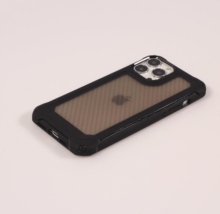 Produktbild PhoneLook Hülle Military Elite kompakt Cover mit semi-transparentem Carbon Rücken (Apple iPhone 14 Pro)