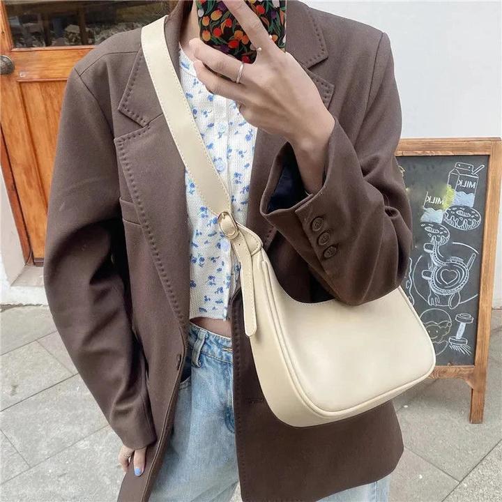 Actual product image Only-Bags.Store Vintage Underarm Shoulder Bags Simple Style Bag Purse Solid Colour PU Leather Shrug