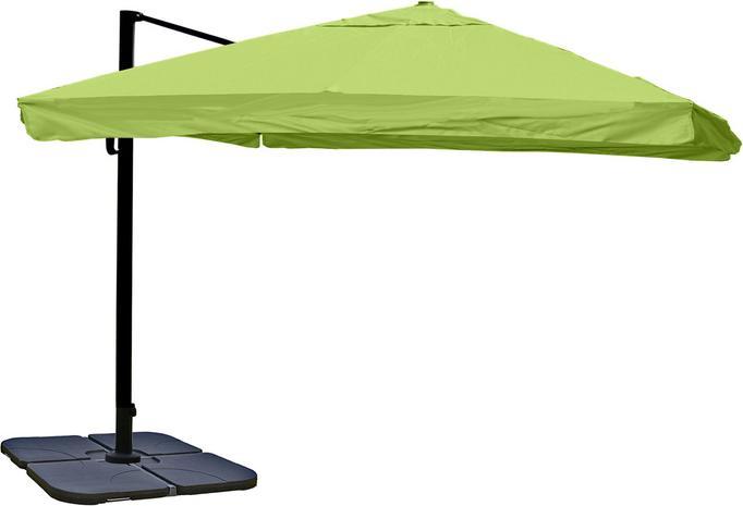 Produktbild Swisshandel24 Gastronomie-Ampelschirm, Sonnenschirm, 3x3m (Ø4,24m) Polyester/Alu 23kg - Flap, grün mit Ständer, dr (0.76 m)