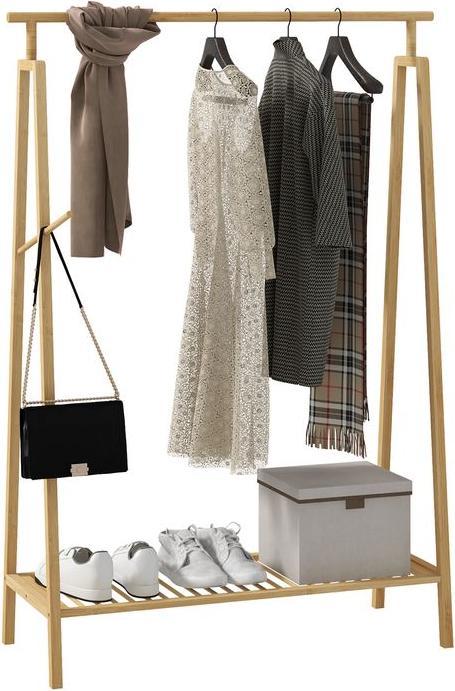 Actual product image Swisshandel24 Coat rack with shoe rack, hat rack, bamboo frame, 110x42x152cm, nature