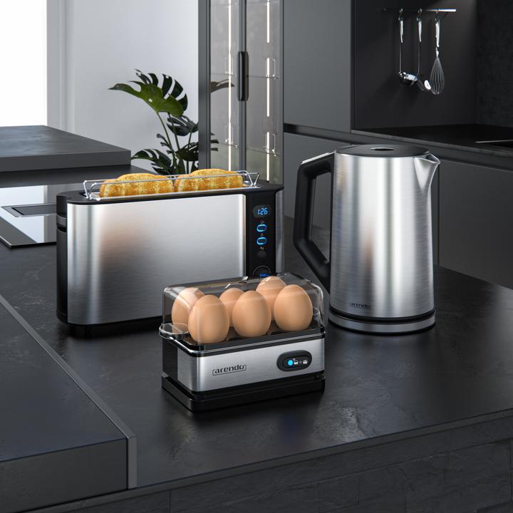 Actual product image Arendo Breakfast set, kettle 1.5l temperature selection, 2-slice toaster & egg cooker for 6 eggs, silver