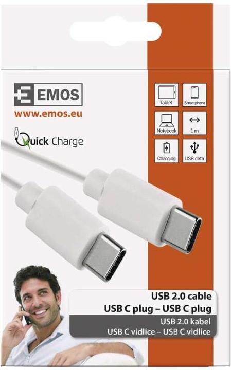 Actual product image Emos USB cable 2.0 C male - USB 2.0 C male 1m, white (1 m, USB 2.0)