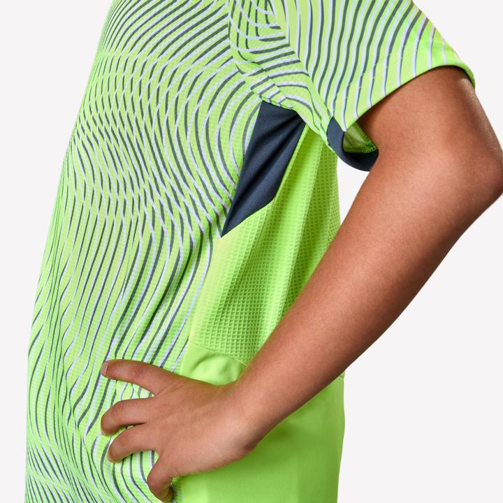 Actual product image Kipsta Kids' Short-Sleeved Football Shirt Viralto Wave - Neon Yellow, Grey & Black (12, 13, 14)
