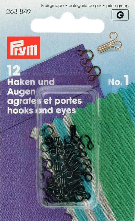Actual product image Prym Feather hooks and eyes, black no. 1, card 12 pcs.