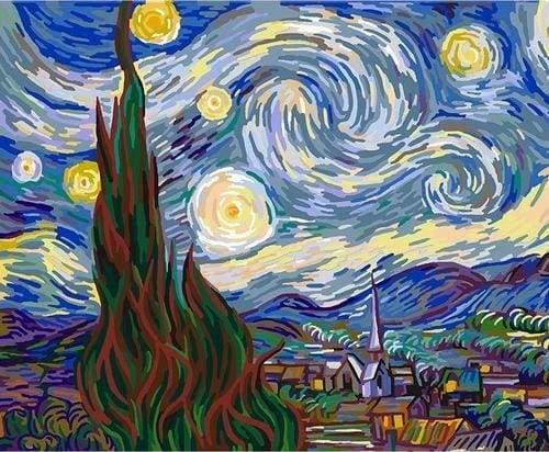 Image du produit Figured'Art Peinture par numéros "Van Gogh - Nuit étoilée" 40 x 50 cm, sur châssis
