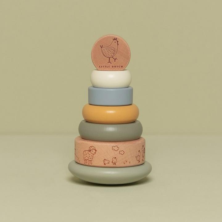 Actual product image Little Dutch Wooden stacking tower with rings Little Farm FSC