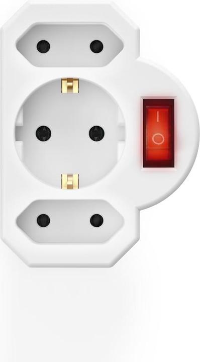 Produktbild Hama Steckdosenadapter 3-fach, 1x Schutzkontakt, 2x Euro, Schalter, Weiss (CEE 7/16, 3 x)