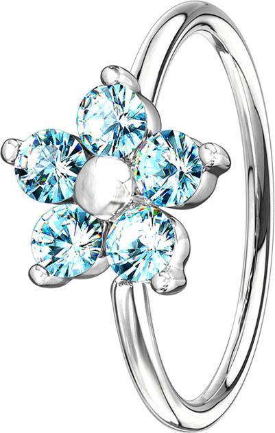 Produktbild Star Piercing Micro Piercing Ring silber Kristallblume aqua (Messing)