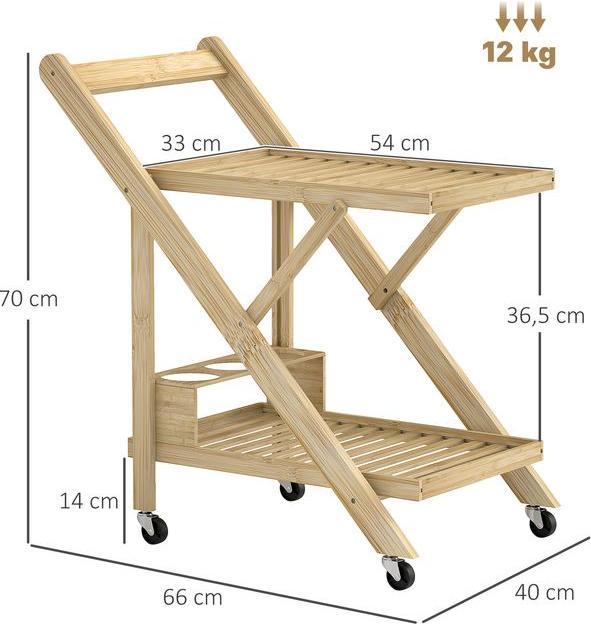 Image du produit Swisshandel24 Küchenwagen Servierwagen mit Arbeitsplatte, 2 Ebenen, Weinregal, für Büro Natur
