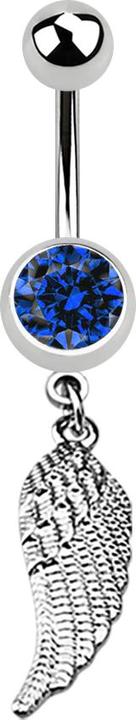 Produktbild Star Piercing Banane silber mit Anhänger Flügel und Kristall dunkelblau (Chirurgenstahl 316L, ohne Messing)