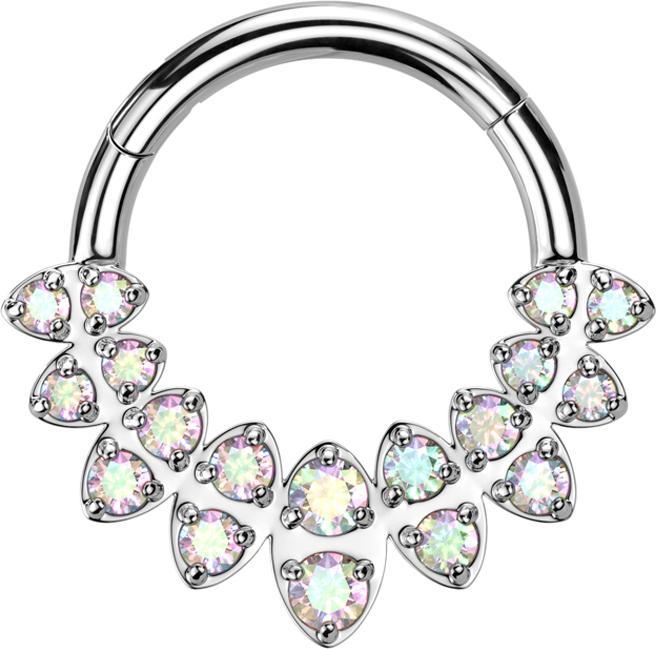 Star Piercing Micro Segmentring klappbar silber Ovale mit doppel Kristalle multicolor (Chirurgenstahl 316L, Messing)