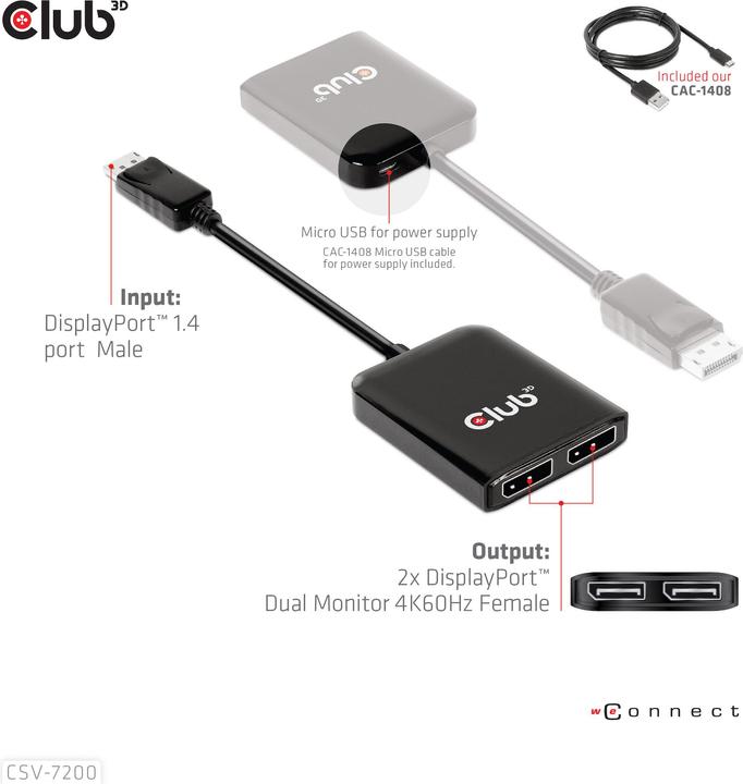 Actual product image Club 3D Club3D Multi Streaming Transport Hub 1xDP -> DP/HDMI (HDMI, 2 cm)