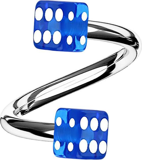 Star Piercing Micro Spirale silber mit zwei Würfel dunkelblau transparent (Acryl, ohne Messing, Chirurgenstahl 316L)