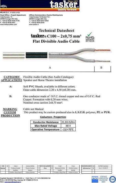 Immagine prodotto Tasker Cavo audio piatto, grigio, schermato, 100m, PVC (100 m)