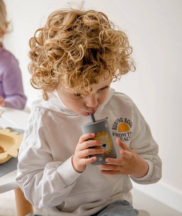 Image du produit Tryco Baby Silikonbecher mit Strohhalm Löwe
