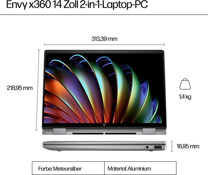 Produktbild HP Envy x360 14-fa0057ng (14", AMD Ryzen 5 8640HS, 16 GB, 512 GB, DE)