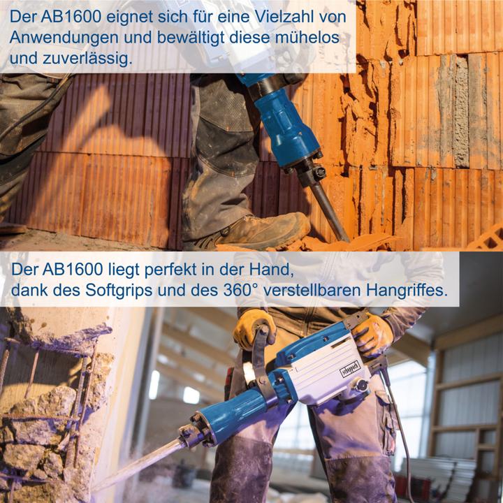 Actual product image Scheppach AB1600 Demolition Hammer 230V 50Hz 1600W - 50J (Electrical connection)