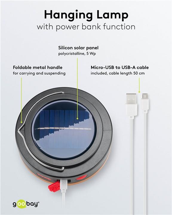 Actual product image Goobay LED solar camping lamp with rechargeable battery