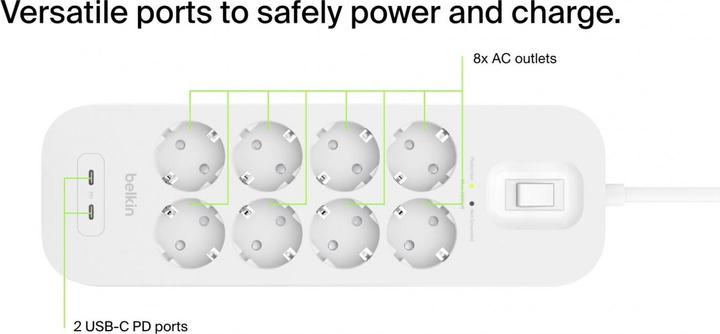 Actual product image Belkin Surgemaster surge protection (8 x, BS 1363, 2 m)