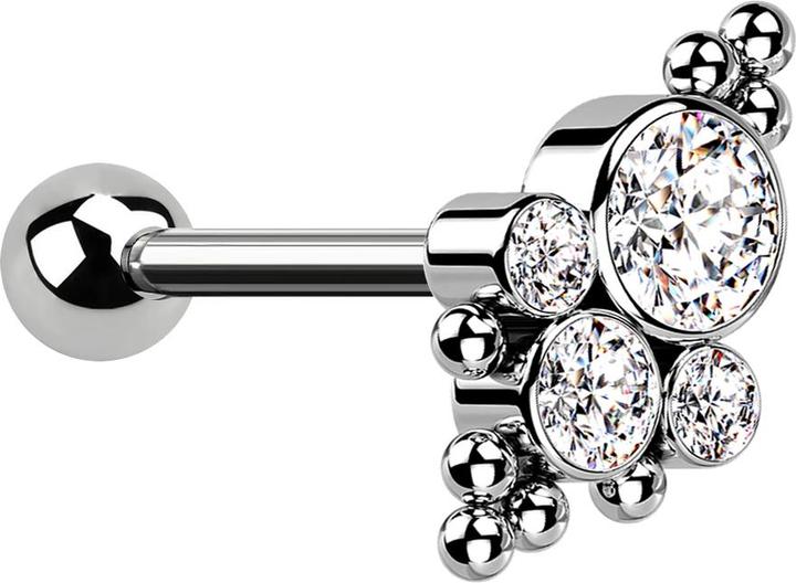 Actual product image Star Piercing Micro Barbell internal thread silver with ball and balls four crystals silver (Titanium G23, without brass)