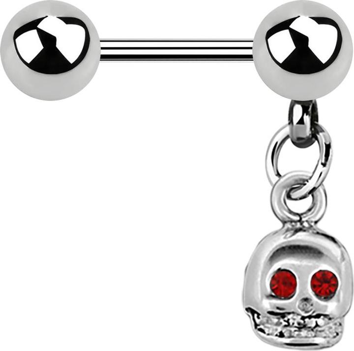 Actual product image Star Piercing Micro Barbell silber mit Kugel und Anhänger Totenkopf Kristall rot (without brass, Surgical steel 316L)