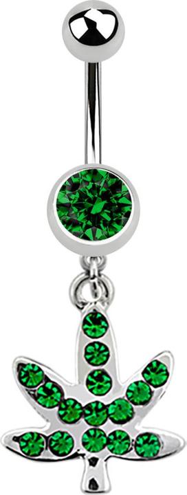 Immagine prodotto Star Piercing Banana in argento con ciondolo a forma di foglia di canapa e cristallo verde (Acciaio chirurgico 316L)