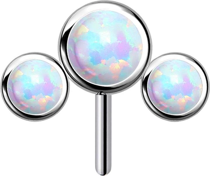 Star Piercing Threadless silber front drei Opale weiss (ohne Messing, Titan G23)