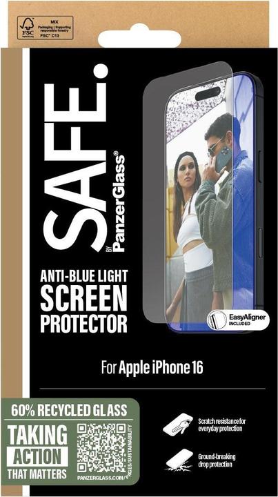 Actual product image PanzerGlass SAFE. by ® Anti-Blue Light Screen Protector iPhone '24 6.1" | 15 | Ultra-Wide Fit (1 Piece, Apple iPhone 15, Apple iPhone 16)