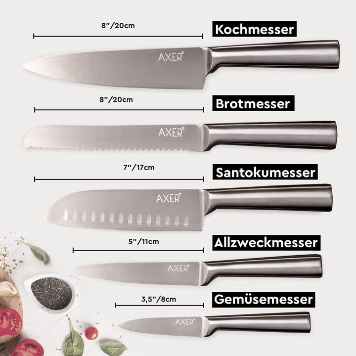 Immagine prodotto Axer Set di coltelli da cucina, 5 pezzi, argento (20 cm)