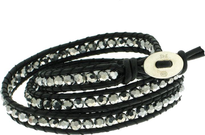 Actual product image Leyda Bracelet Leather Grey (50 cm, Silver 925, Synthetic stone, Leather)