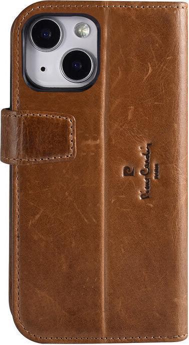 Actual product image Pierre Cardin Case iPhone 13 Mini - Genuine leather book case brown & 2 card slots (Apple iPhone 13 mini)