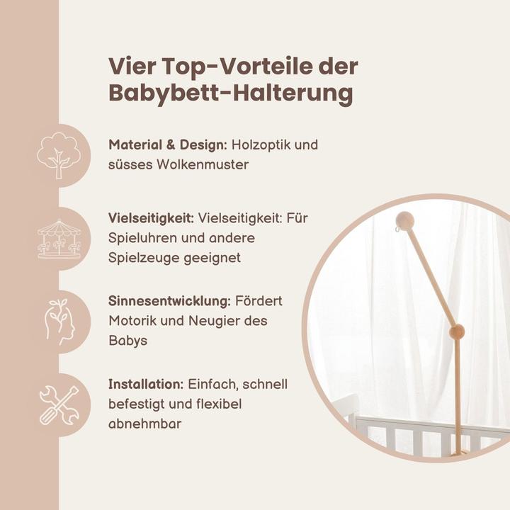 Image du produit Hermex Mobile Halterung Babybett Wolken Glockenhalter Spieluhr Arm